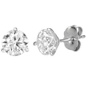 2.50 Carat Natural Diamond Martini 3 Prong Stud Earrings G SI 14K White Gold